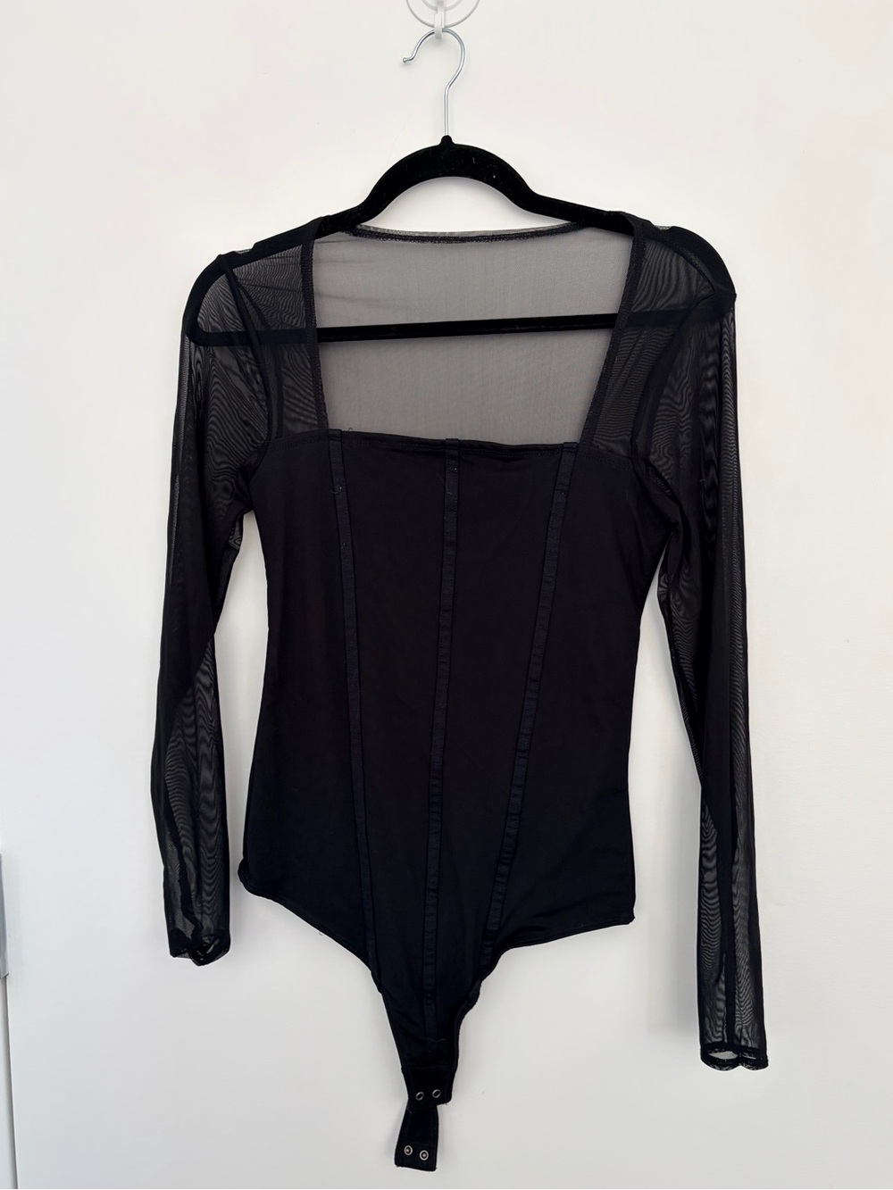 A&F Women's Black Mesh Long-Sleeve Bodysuit